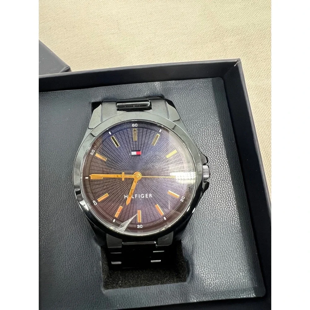 Tommy Hilfiger Mens Black Ion Plated Stainless Steel Watch FLAWED